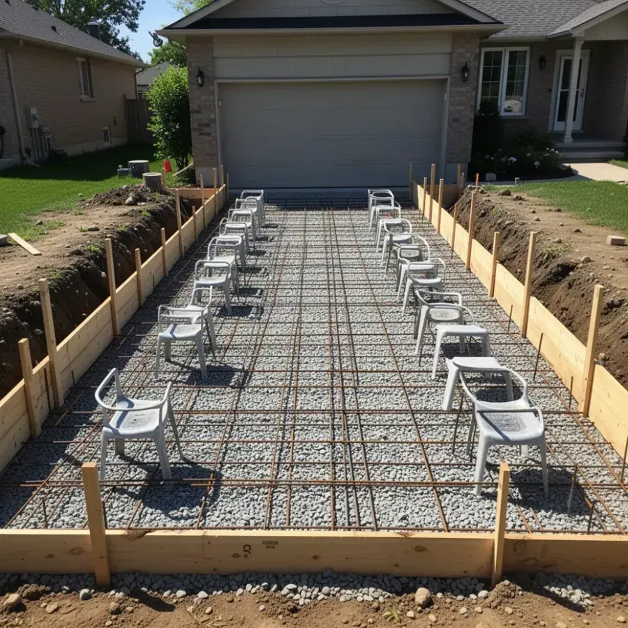 Driveway Forms and Rebar Before the Pour Driveway forms and rebar ready for concrete pour