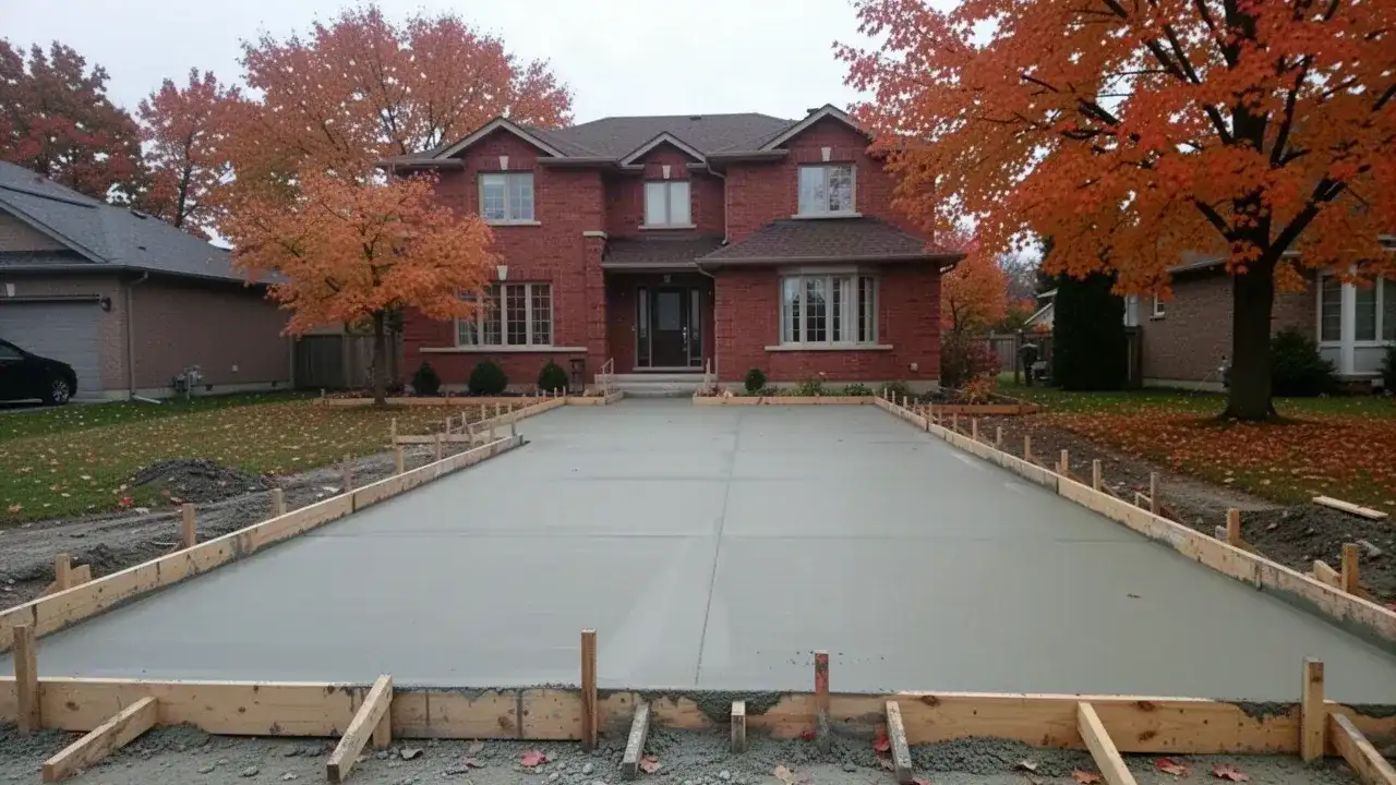 New Concrete Driveway in London, Ontario Freshly poured concrete driveway at London Ontario home